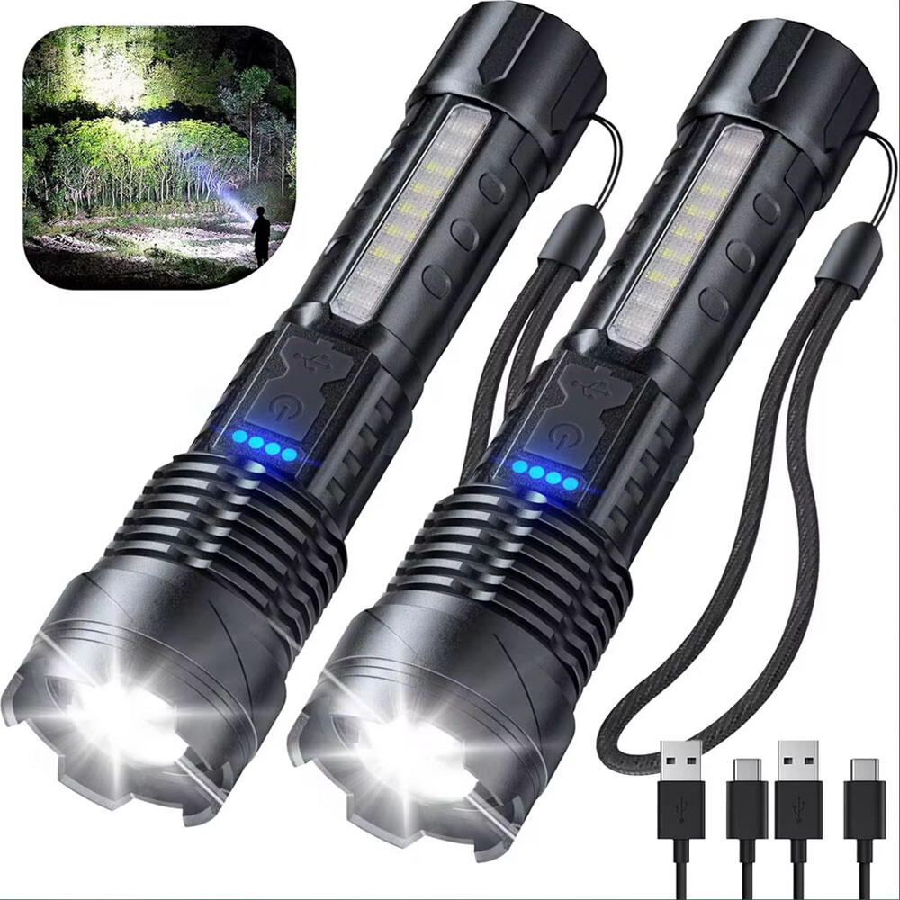 2-Pack 99,000,000 Lumen Super Bright Rechargeable Tactical LED Flashlights for Work and Outdoor Use
