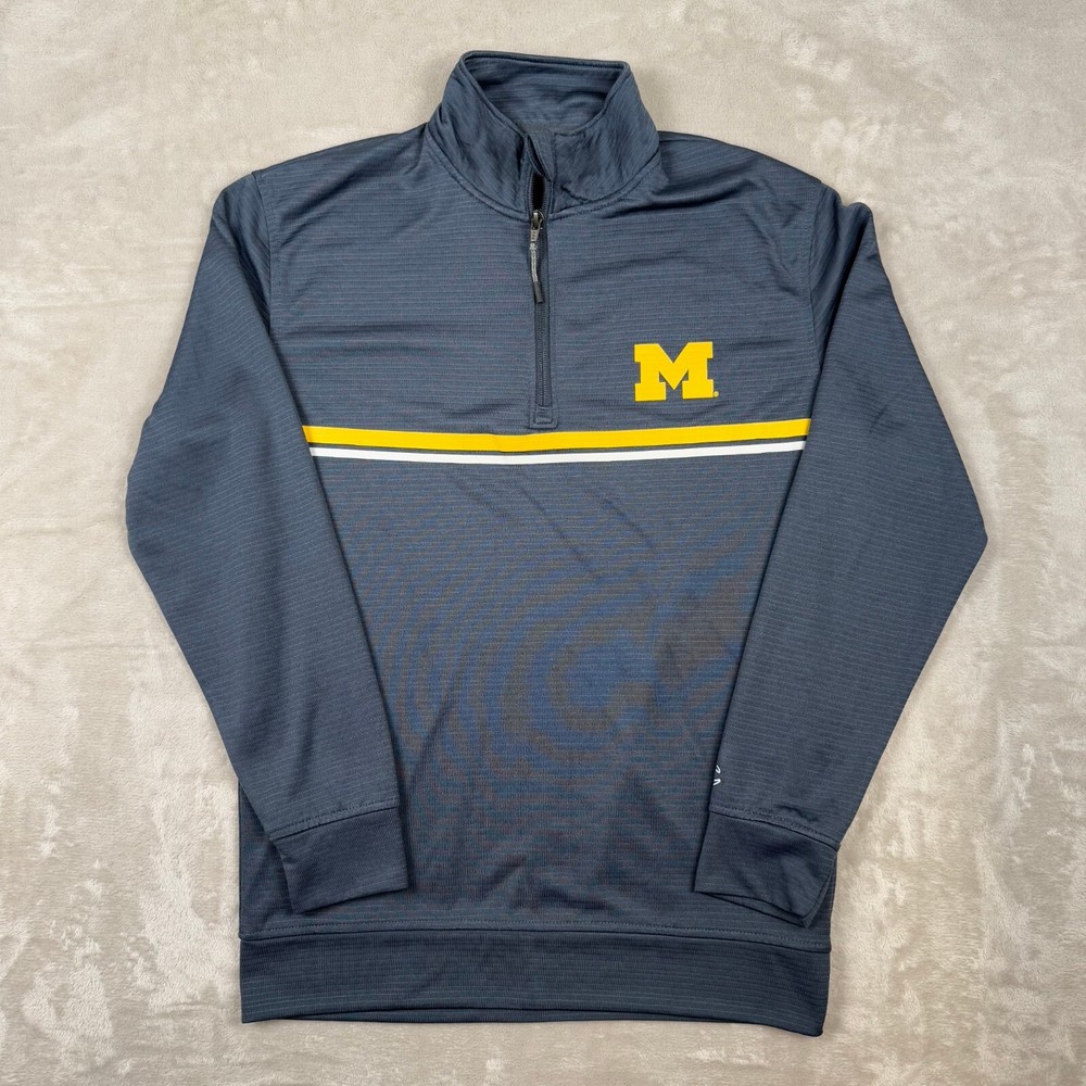 University Of Michigan Wolverines Mens Small 1/4 Zip Pullover Champion Grey