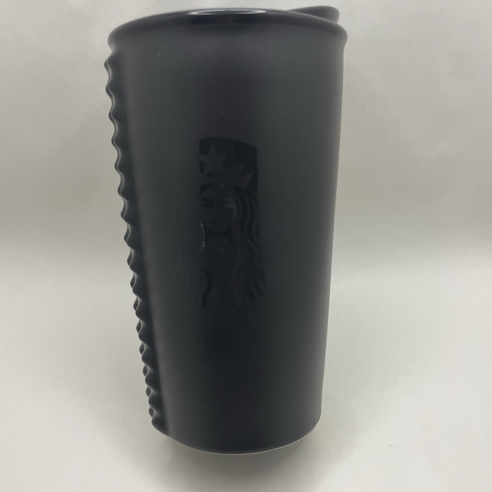 Starbucks 2015 Black Matte Ceramic Tumbler 12oz Double Wall with Lid