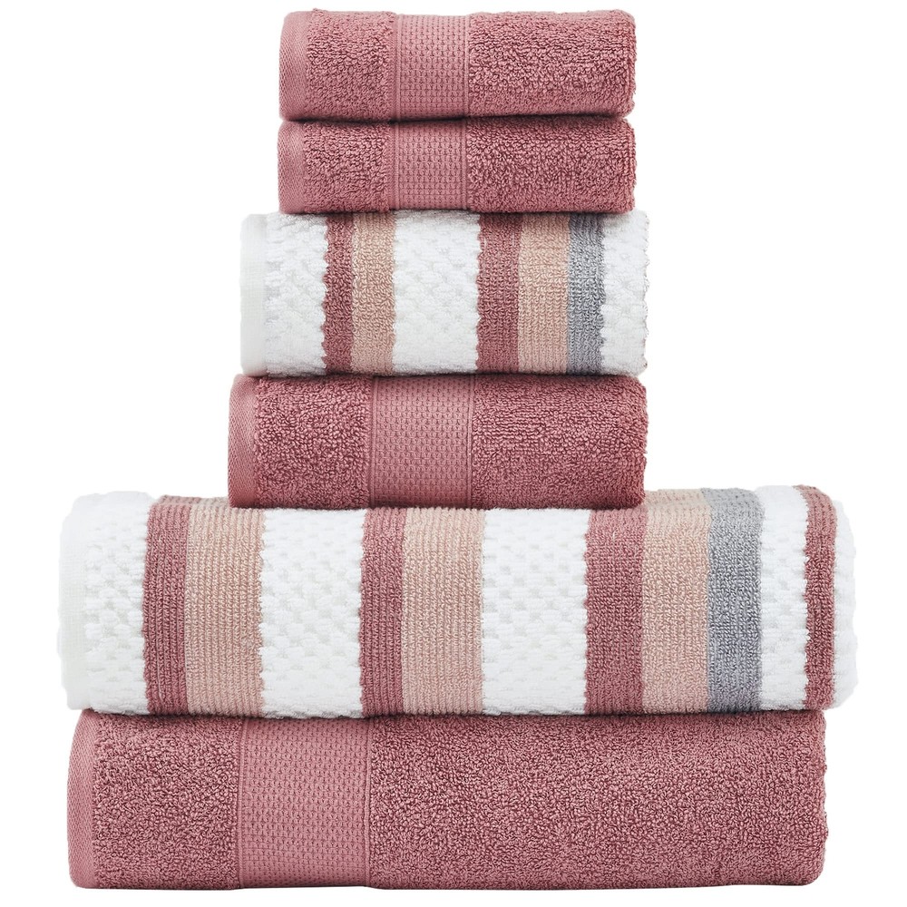 Pax 6-Piece Reversible Cotton Towel Set Super Absorbent Rosewood