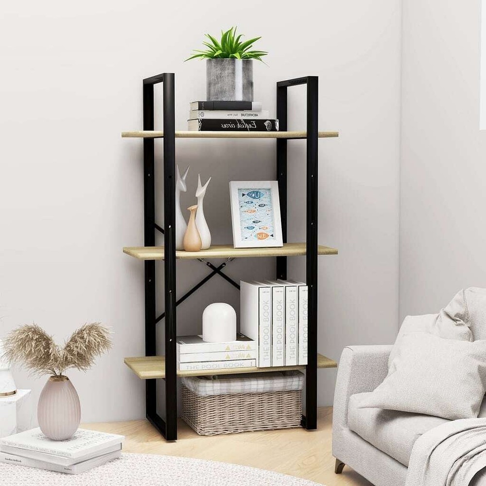 Sonoma Oak Engineered Wood and Metal Storage Shelf Medium