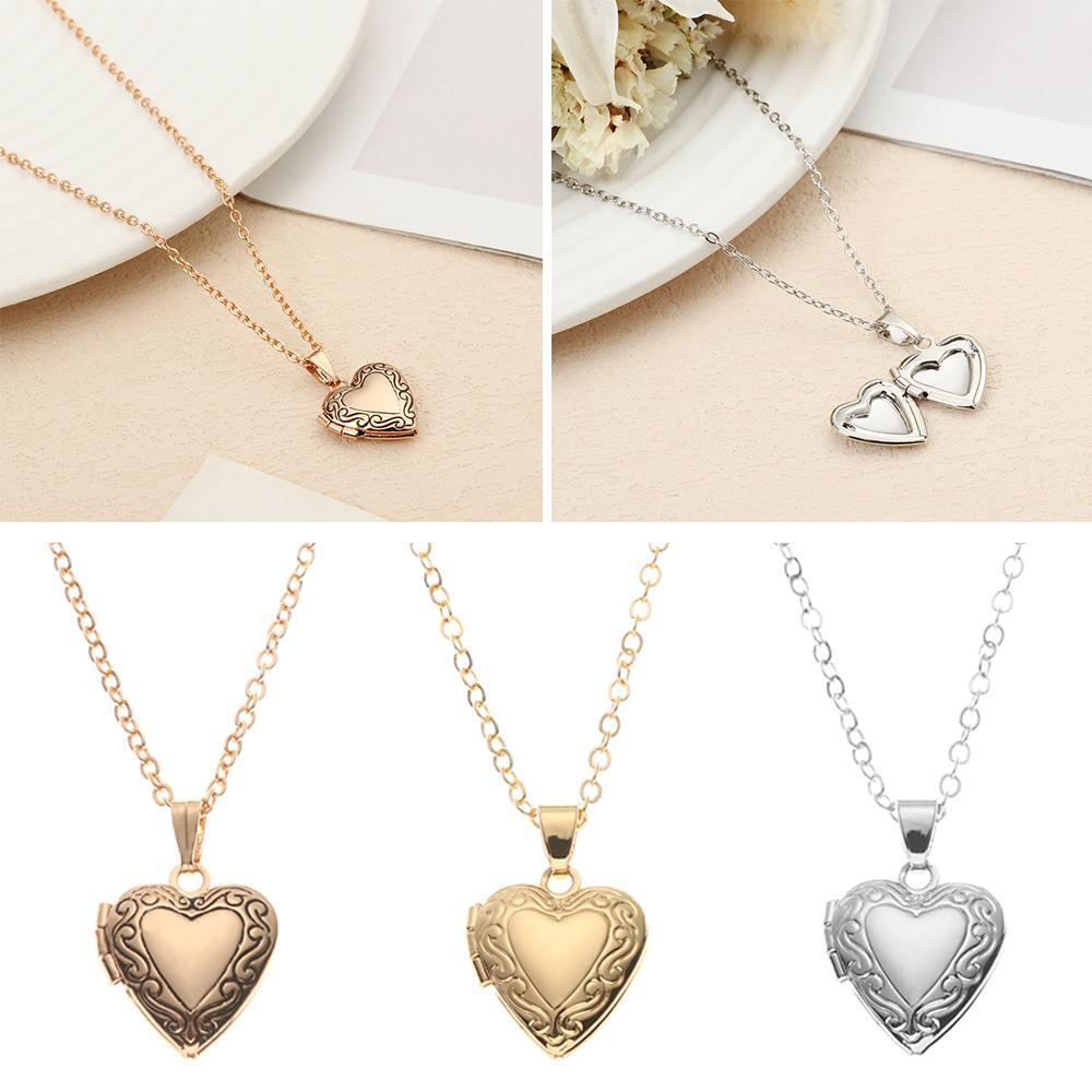 Always Friend Carved Jewelry Pendant Heart Shaped Photo Picture Locket Necklace