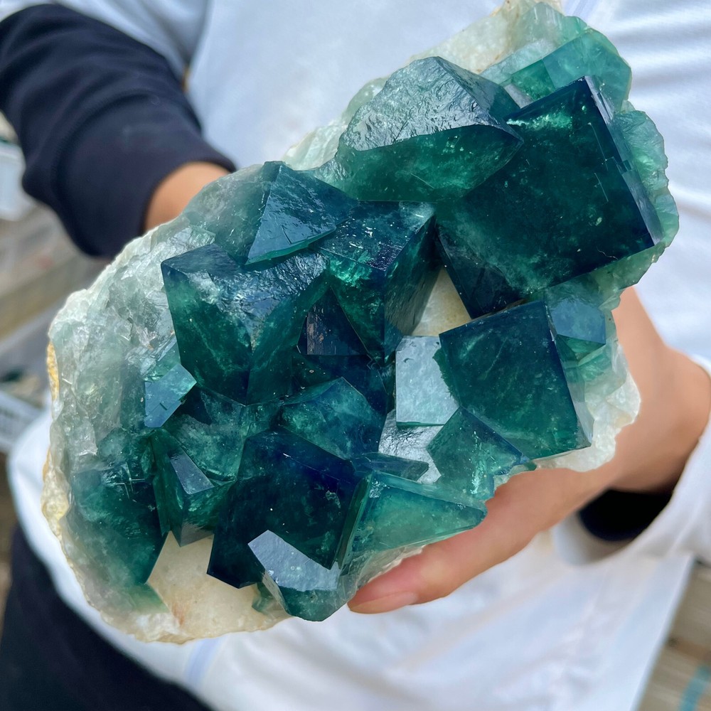 5.2LB Natural Green Fluorite Cube Quartz Crystal Cluster Mineral Specimen