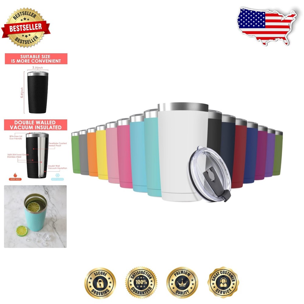 Assorted Color 20oz Stainless Steel Tumblers - 16 Pack for Home & Outdoor