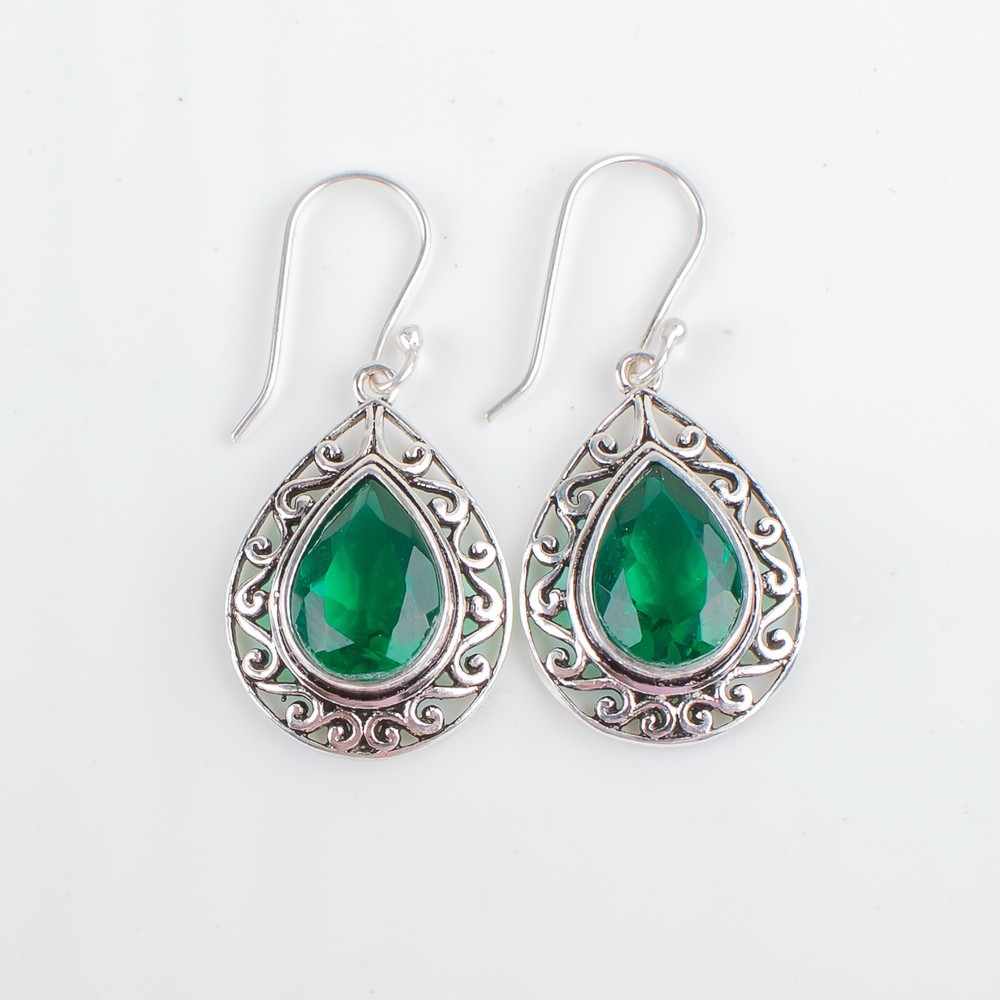 Natural Green Emerald Drop Earrings in 925 Silver - Perfect Gift for Her
