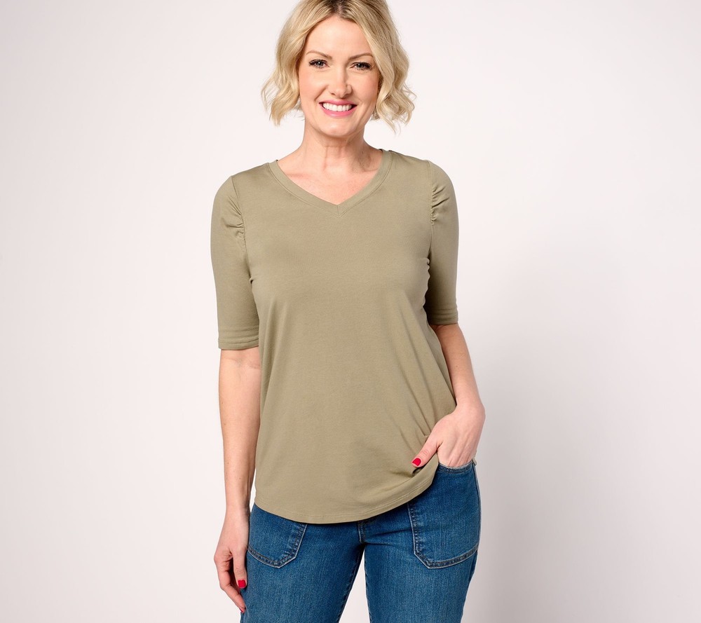 Anybody Women's Top Sz L Cozy Knit Elbow Puff Sleeve Green A689695