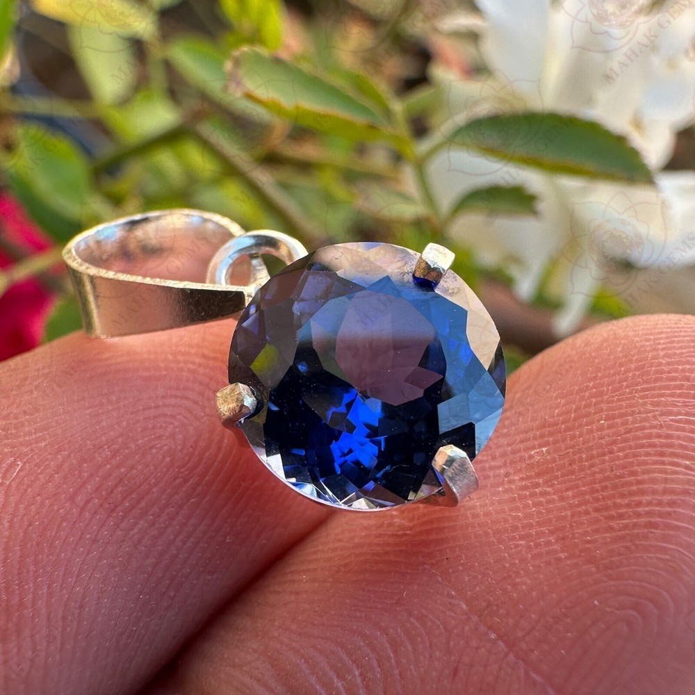 Natural Blue Sapphire 10.05 Ct Sterling Silver Handmade Pendant