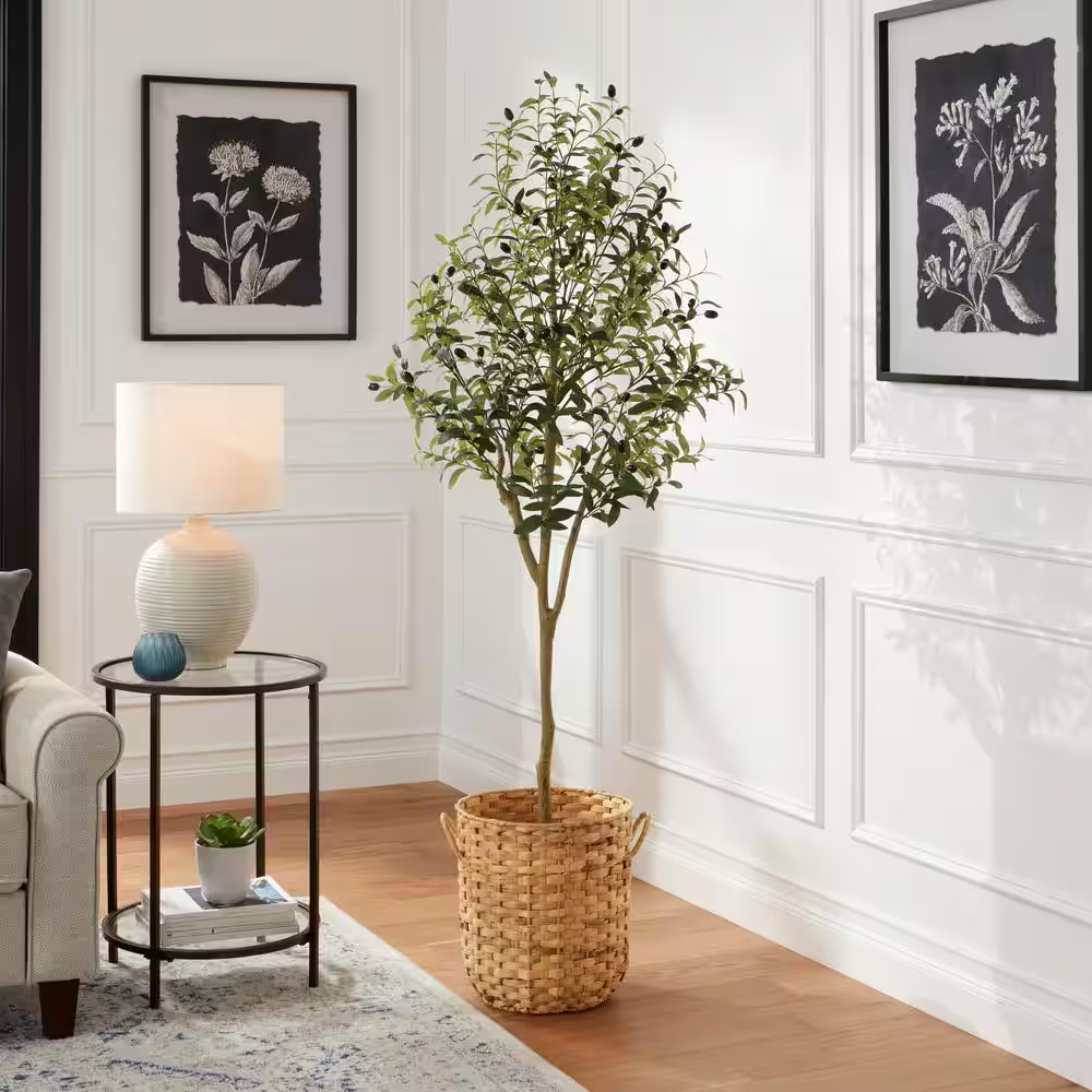 6Ft Artificial Olive Tree in White Decorative Planter  