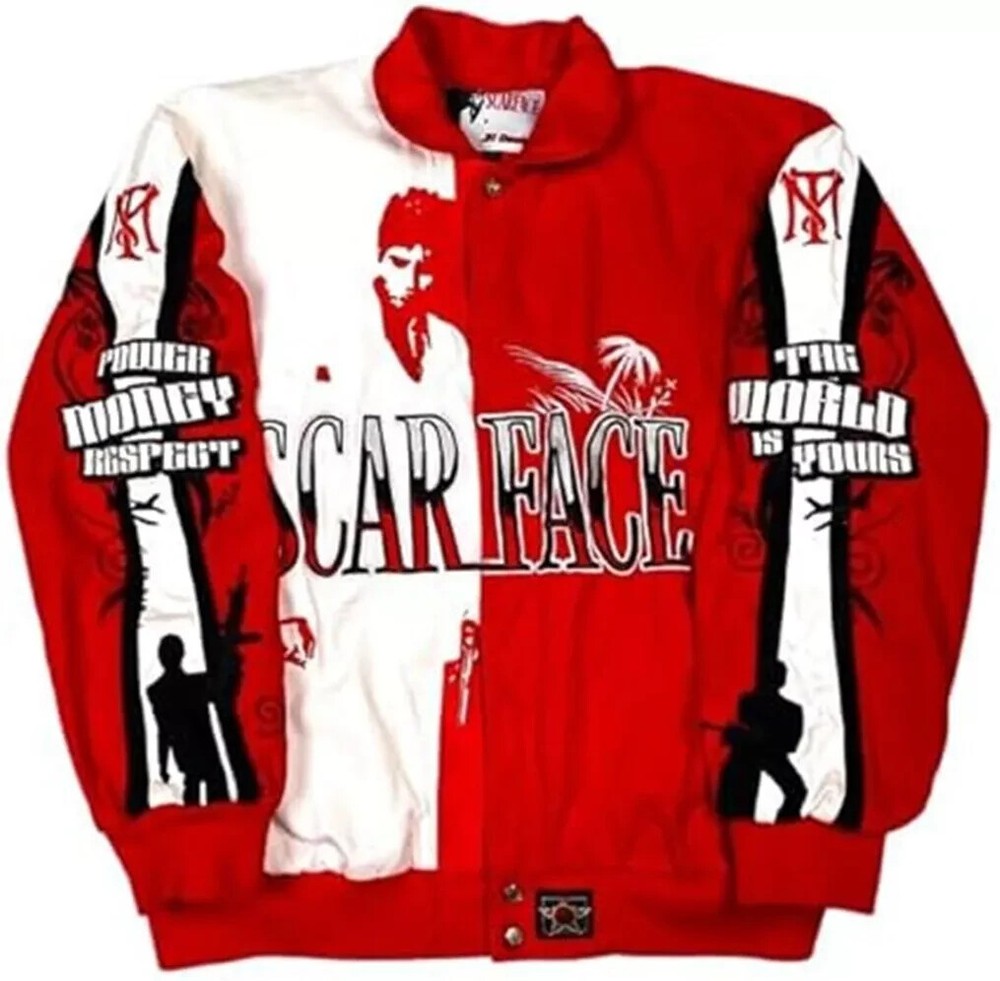 Tony Montana Scarface Red and White Fleece Jacket by Jeff Hamilton