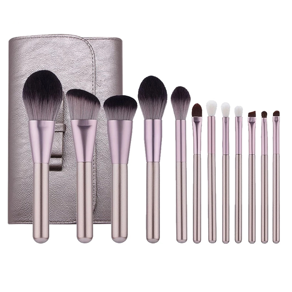 12Pcs Makeup Brushes Face Lip Eyebrows powder brush+Professional makeup Bag