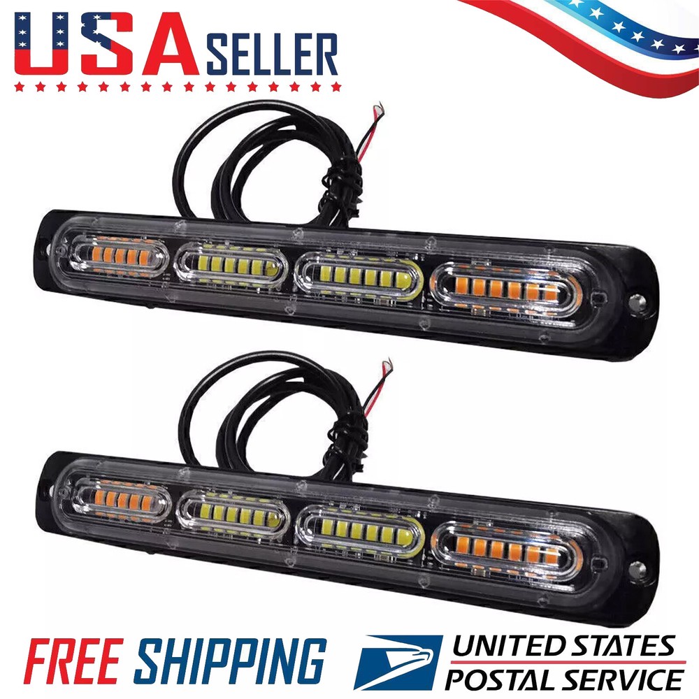 2PCS Amber/White 24LED Car Truck Hazard Warning Flashing Chase Light Bar ATV/UTV