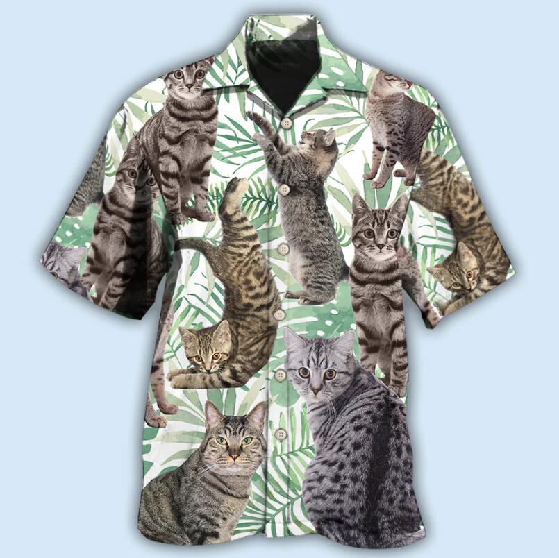3D Tropical Leaf Tabby Cat Hawaiian Shirt All Over Print Best Price US Size