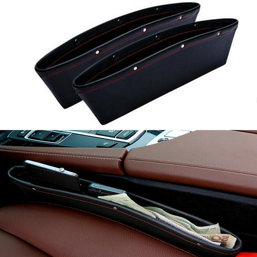 Car Seat Slit Bag Pocket Storage Catcher Box Leakproof Holder Organizer Black PU
