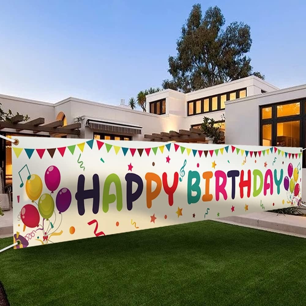 Large Colorful Happy Birthday Yard Banner Sign 118X19.7 Inch with Brass Grommets