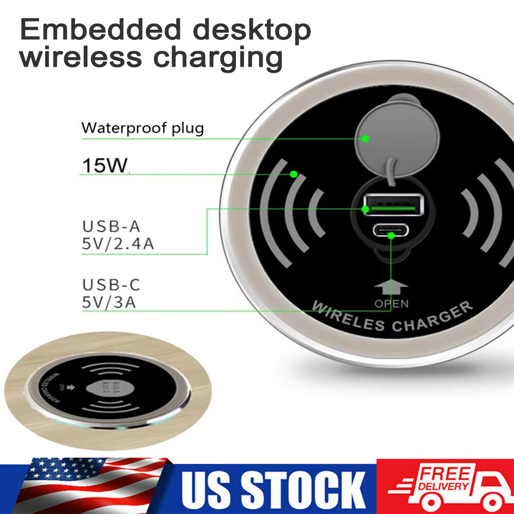15W Phone Desktop Wireless Charger Furniture Table Desk Embedded Fast Charging