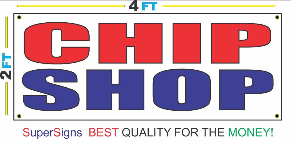 Double-Sided 2x4 Chip Shop Banner Sign for Fresh Fish Restaurant Advertising and Promotion