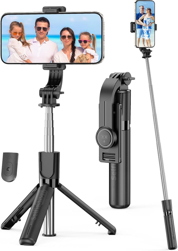 Portable 4-in-1 Extendable Selfie Stick Tripod Stand in Black