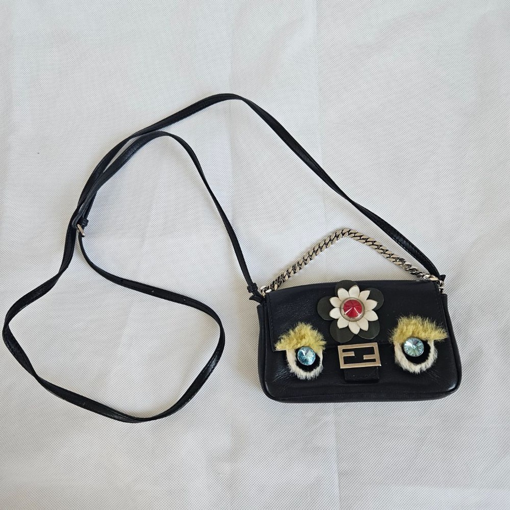 Fendi Monster Micro Leather Baguette Crossbody Bag