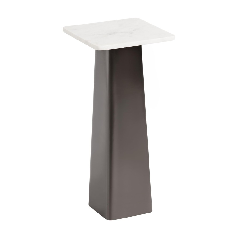 Quinley 10x10 Modern Square Marble Side Table in White and Gray