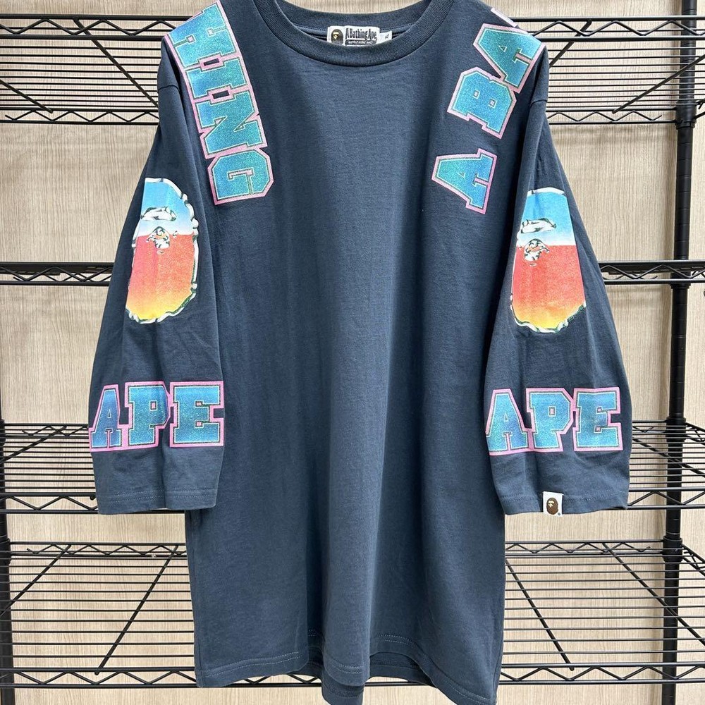 Excellent Used BAPE Shirt XL Authentic Rare Long Sleeve T-Shirt Glitter Print