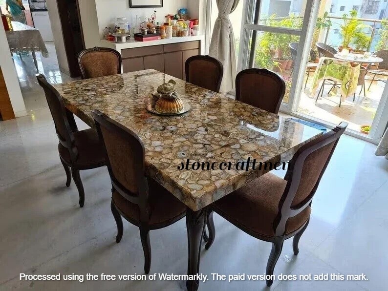 Natural Modern Agate Handmade Table Top, Custom Made Dining Christmas Sale Decor-image