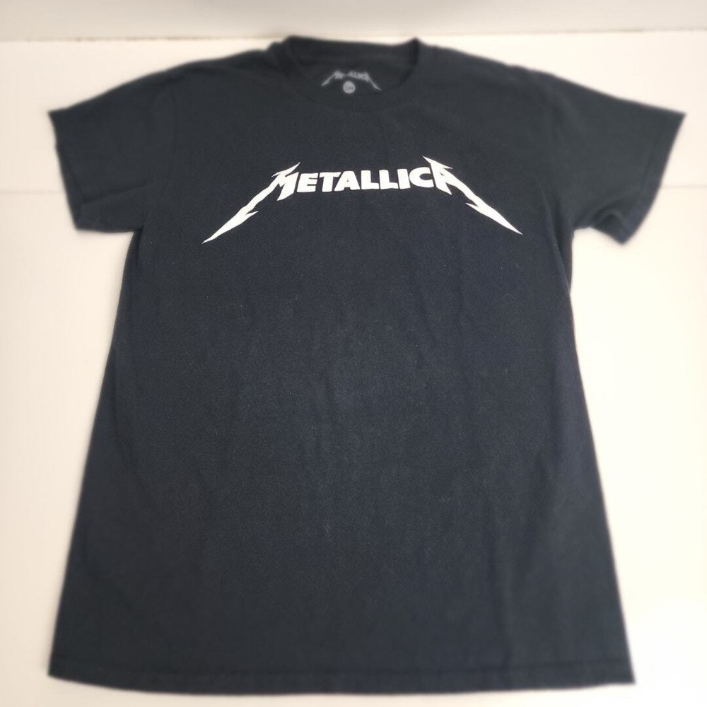 Metallica Logo Heavy Metal Band Black & White Short Sleeve T-Shirt Men's Size S