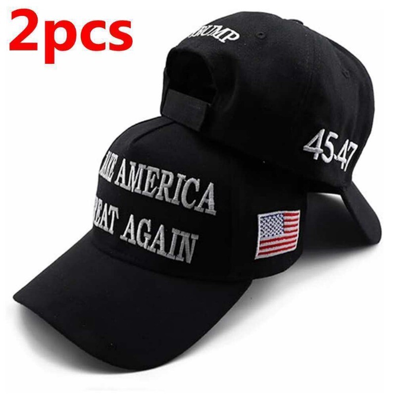 2pcs Trump 2025 MAGA Black Baseball Cap 45-47 Make America Great Again Hat