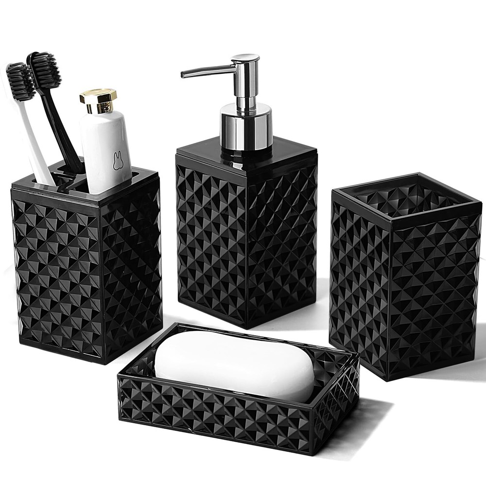 Matte Black Bathroom Accessories 4-Piece Set Complete with Modern Design