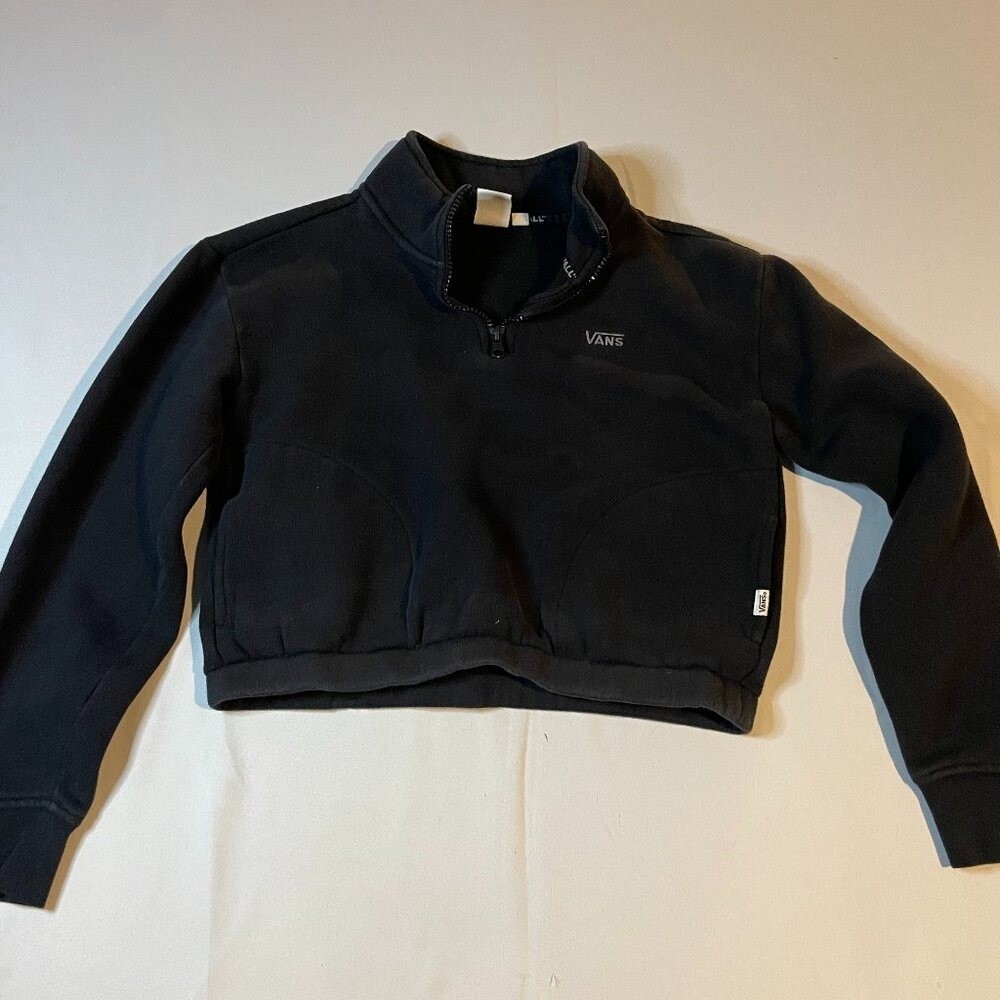Vans Off The Wall Sweatshirt Womens Size XS Black Quarter Zip Pullover Crop