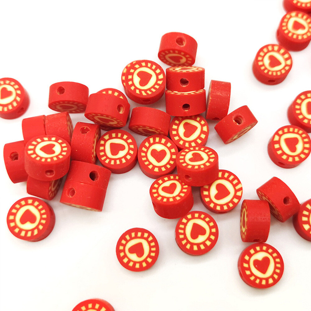 100 Pcs Clay Beads for DIY Craft Heart Polymer Valentine Loose Air Dry Kit