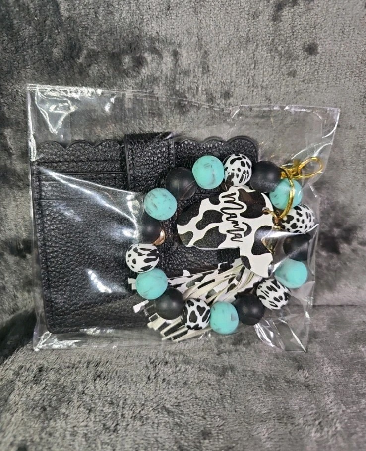 Black Cow Mama Logo Card Holder with Keychain & Tassel