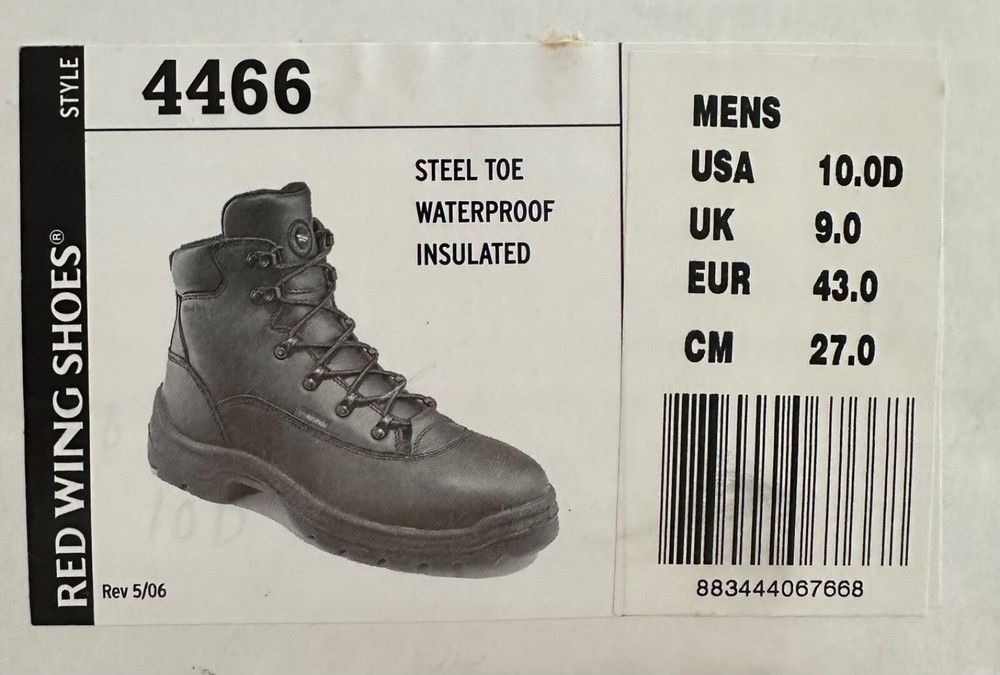 Red Wing Style 4466 Mens Black Steel Toe Work Boots