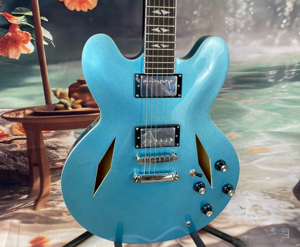 Semi-Hollow Maple Body DG335 Electric Guitar in Blue with Chrome Hardware - Fast Shipping
