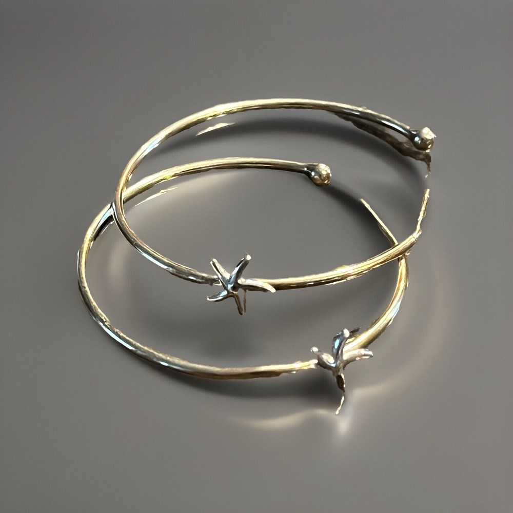 925 sterling silver Large Open HOOP, STARFISH 2” Beachy, Boho, Ocean