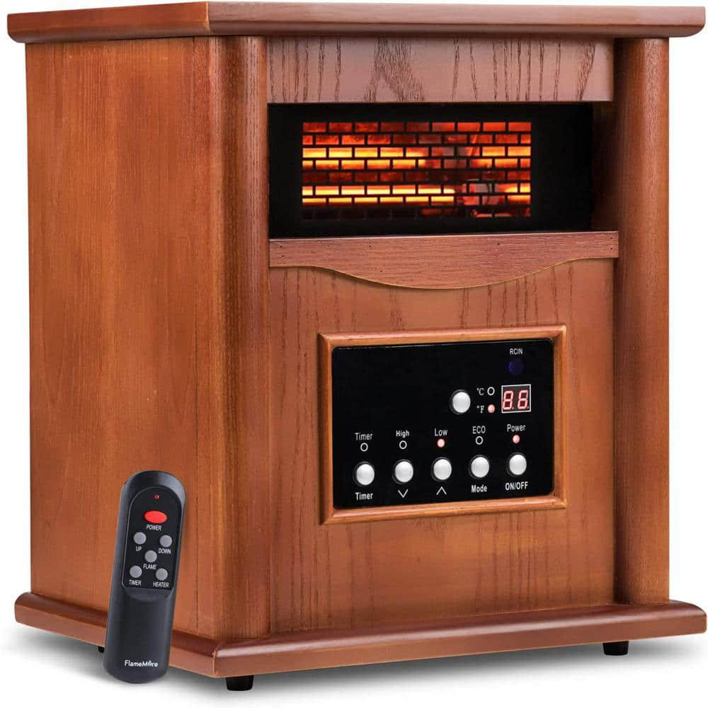 1500-Watt Electric Infrared Quartz Heater Wood Cabinet with LED Digital Screen,