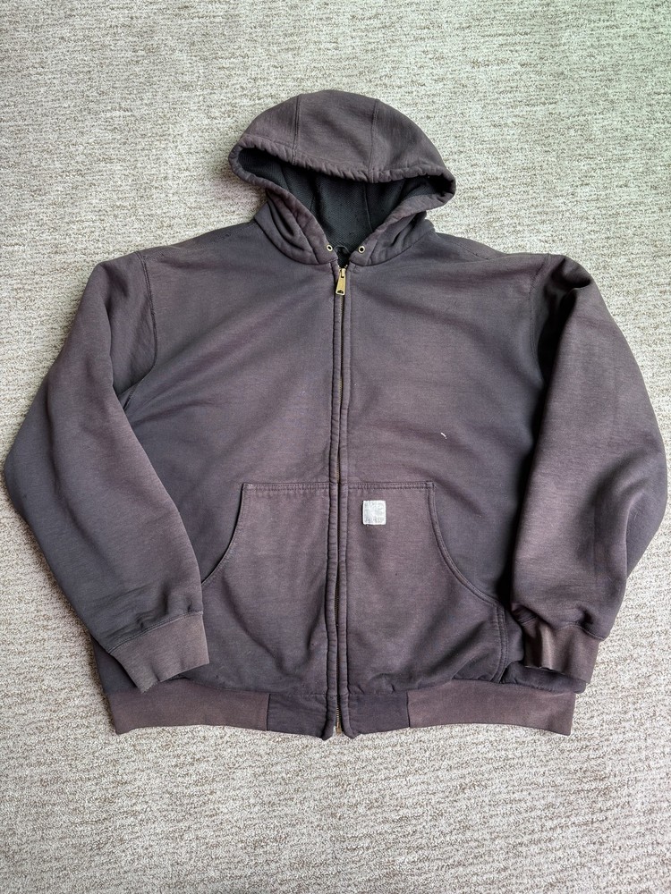 Carhartt Mens XL Heavyweight Distressed Faded Black Full Zip Hoodie Workwear