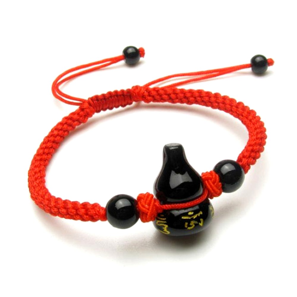 Feng Shui Obsidian Om Mani Padme Hum Wu Lou Hu Lu Gourd bracelet amulet protecti