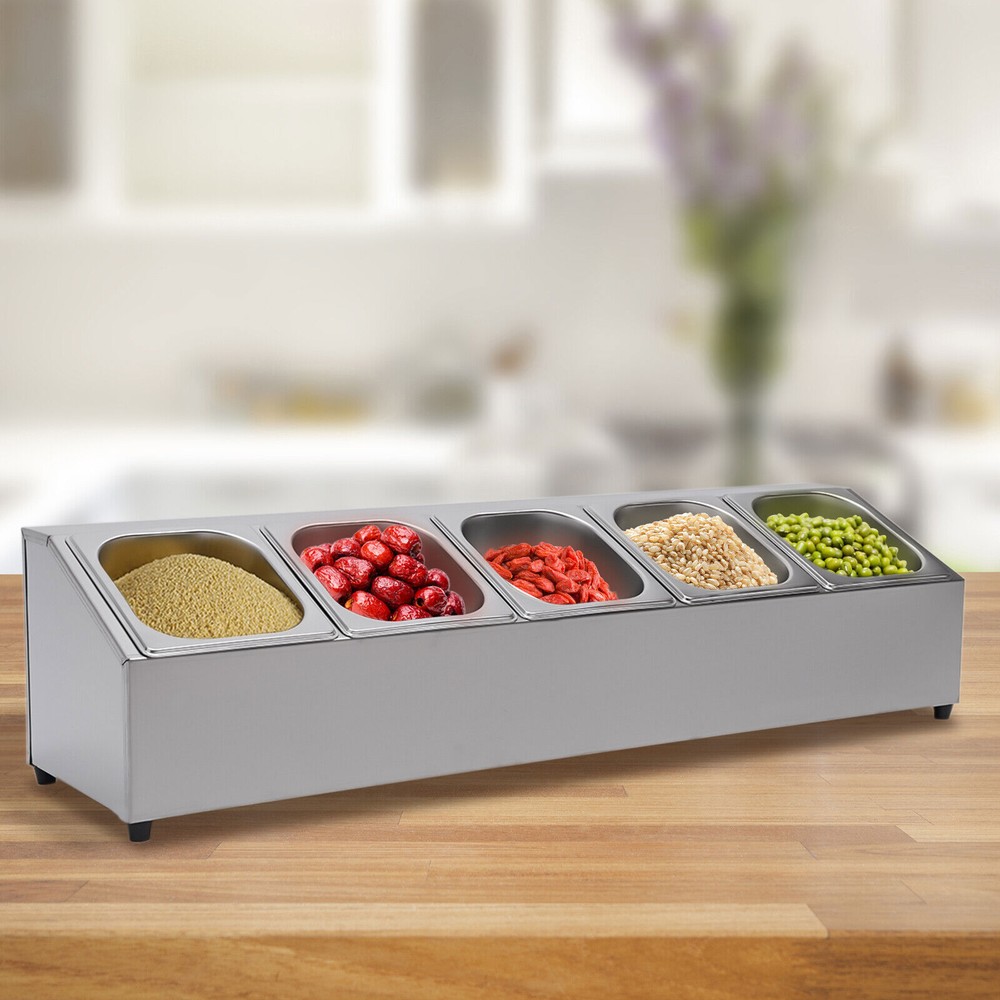 Stainless Steel Spice Rack Shelf for 5 Pans Inclined Seasoning Organizer