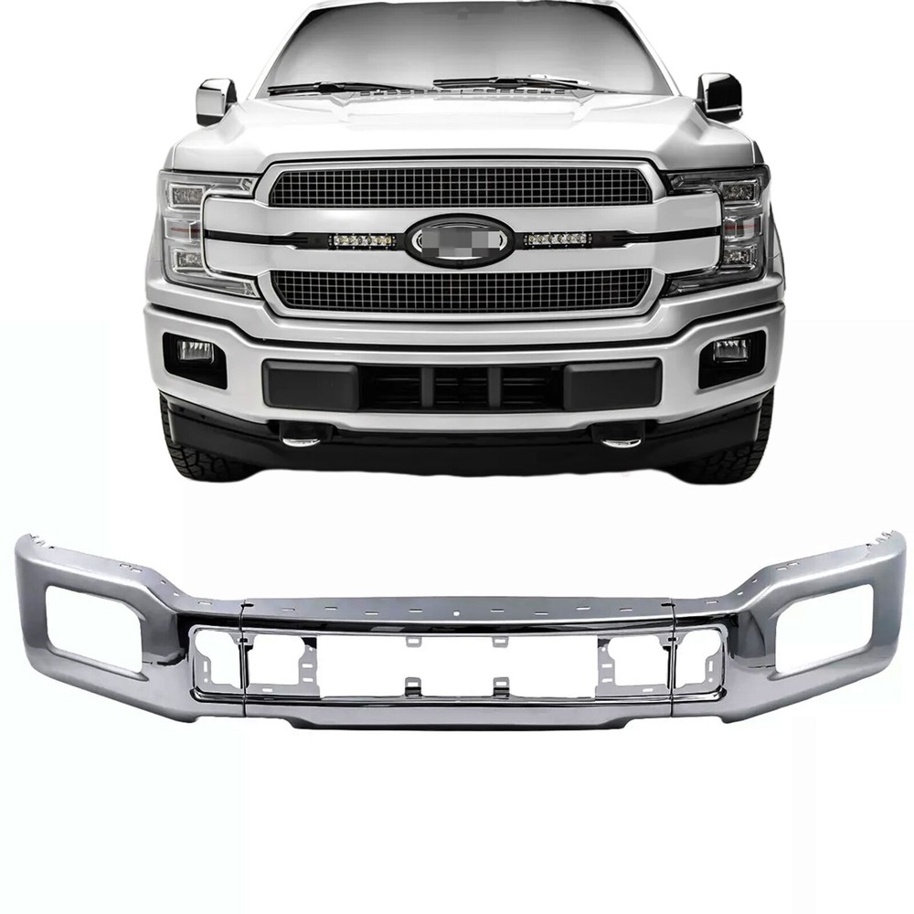 Chrome Steel Front Bumper Face Bar w/ Fog Light Hole for Ford F-150 2018-2020