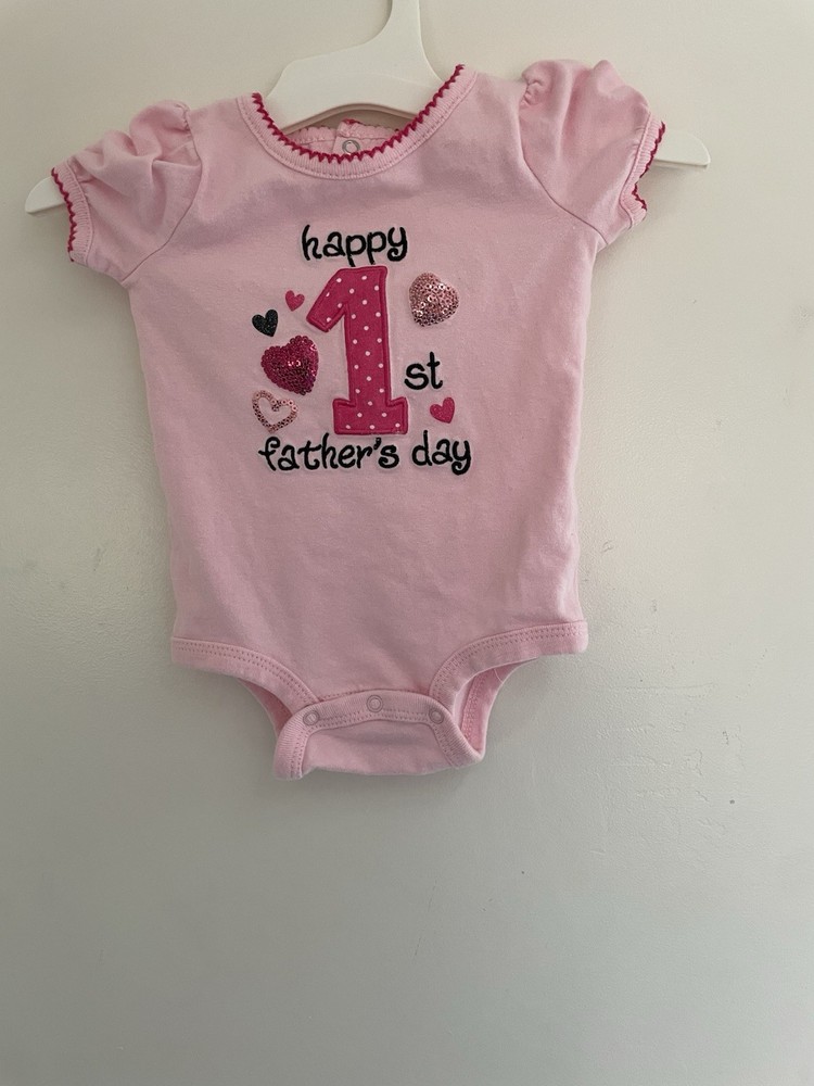 Koala Kids Baby Girl Father's Day Sequin Heart Short Sleeve Bodysuit Pink 0-3M