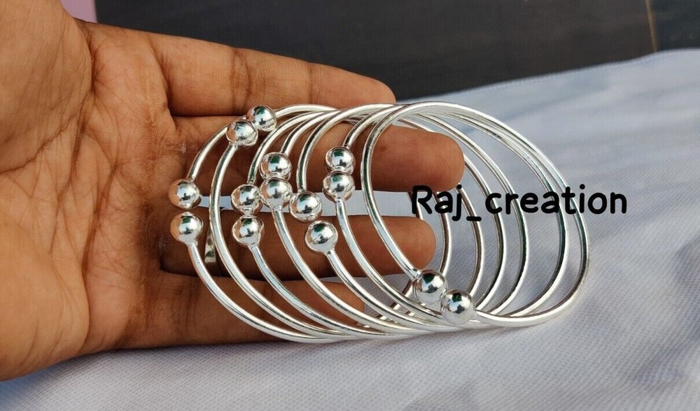 Handmade Bohemian Set of 7 Bangles Solid 925 Sterling Silver Women Bangles