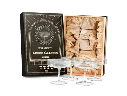 Champagne & Espresso Martini Coupe Glasses Set of 4 - 7oz Art Deco Style