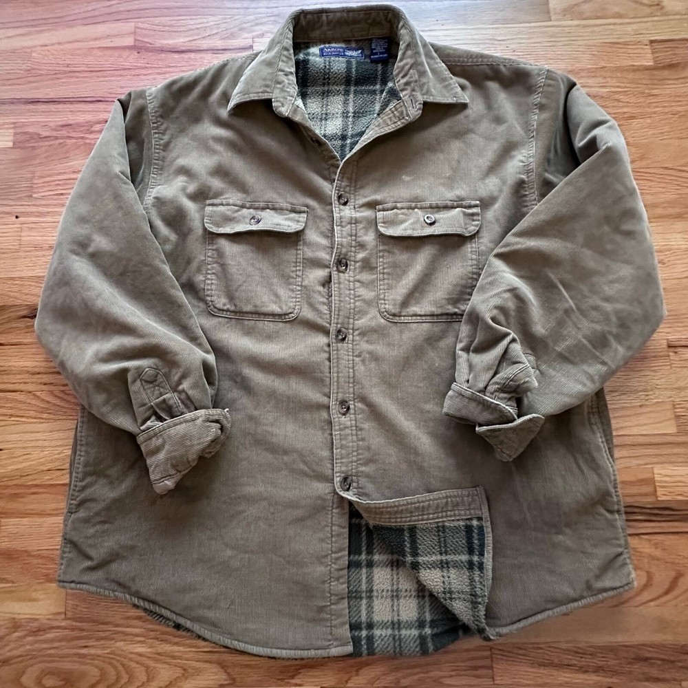 Vintage Workwear Oversized Corduroy Shirt Jacket SZ L Fleece Lined ButtonUpCoat