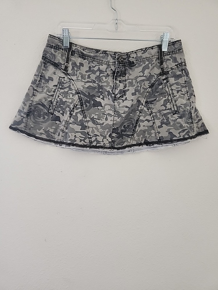 Womens Vintage Y2k Mini Denim Camo Grunge Skirt Sz 13