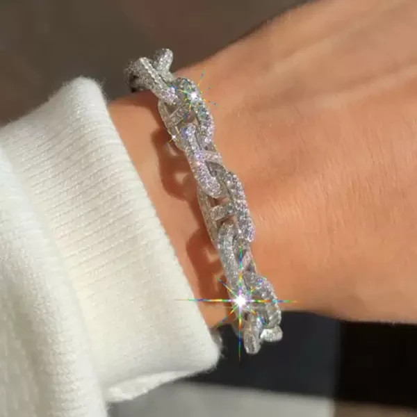 15Ctw Round Cut Lab Created Diamond Paved Link Bracelet 14K White Gold Plated
