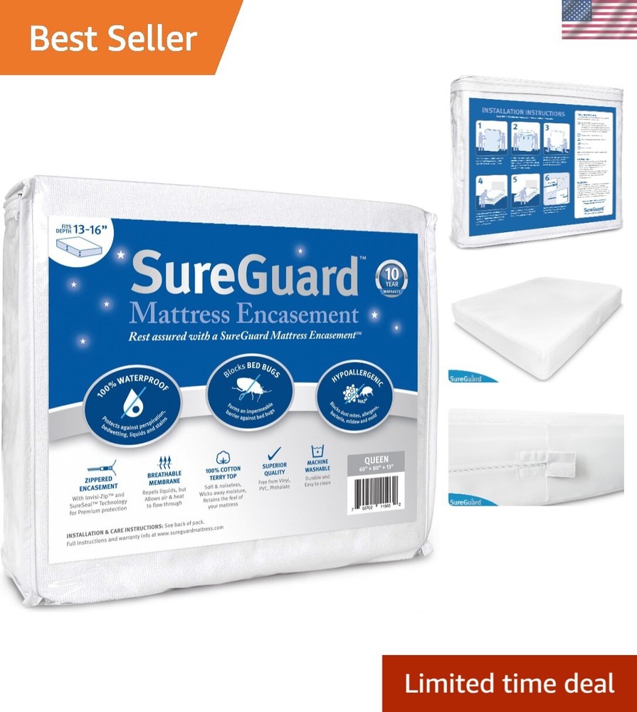 Queen 13-16 in. Deep Waterproof Mattress Encasement - Bed Bug and Allergy Proof