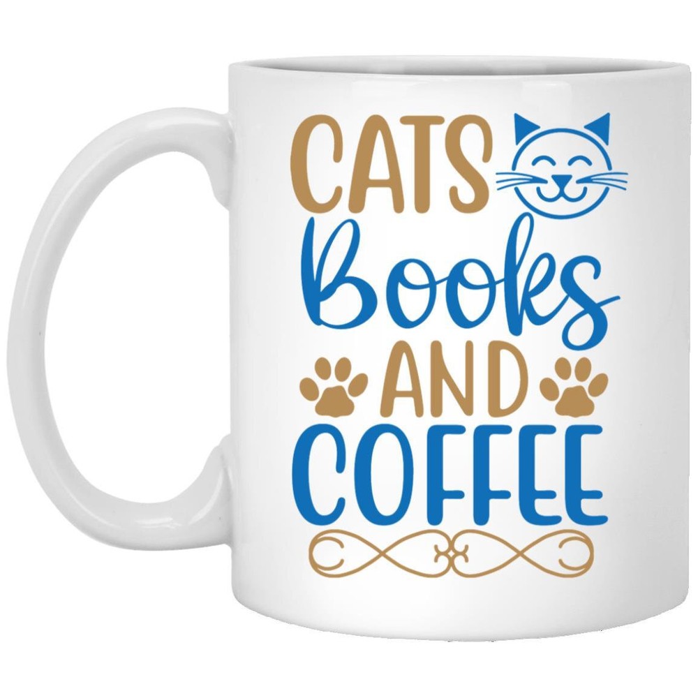 Cat Lover Coffee Mug Cats Books And Coffee  Coffee Mugs Gift For Cat Owners