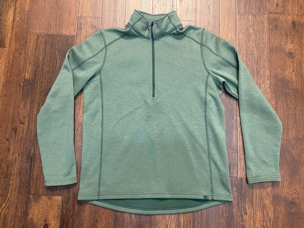 LL Bean 1/4 Zip Pullover Mens Medium Green Outdoors Poly/Wool Hiking Casual Soft
