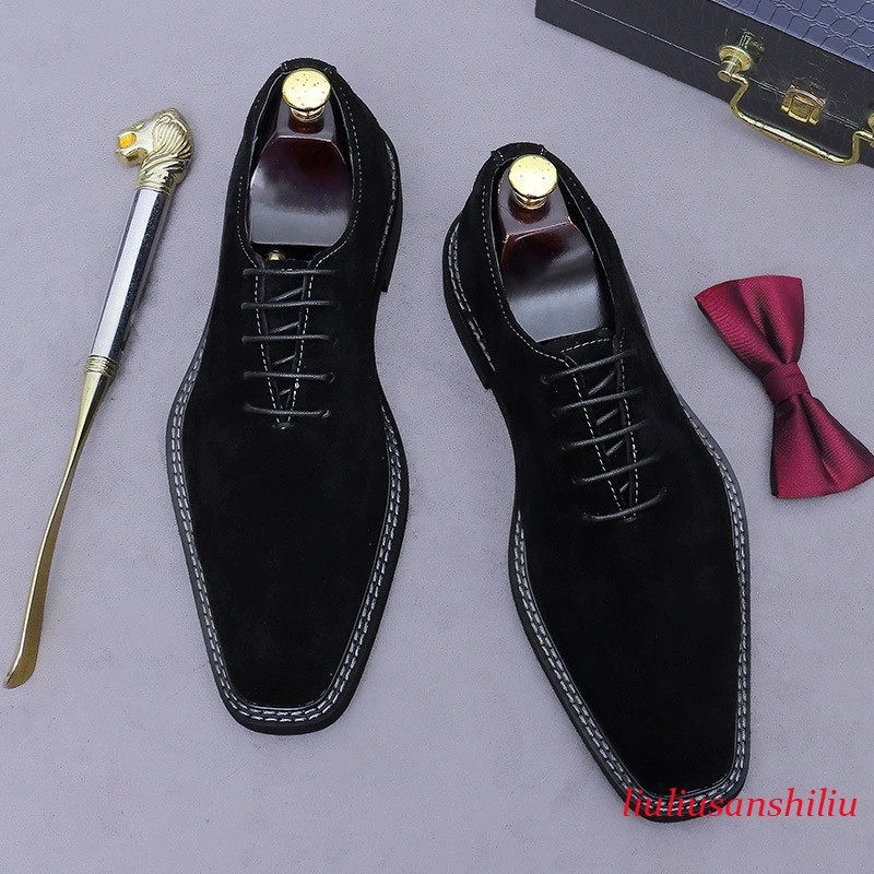 Men Suede Oxford Wedding Dress Shoes Genuine Leather Casual Handmade Footwear
