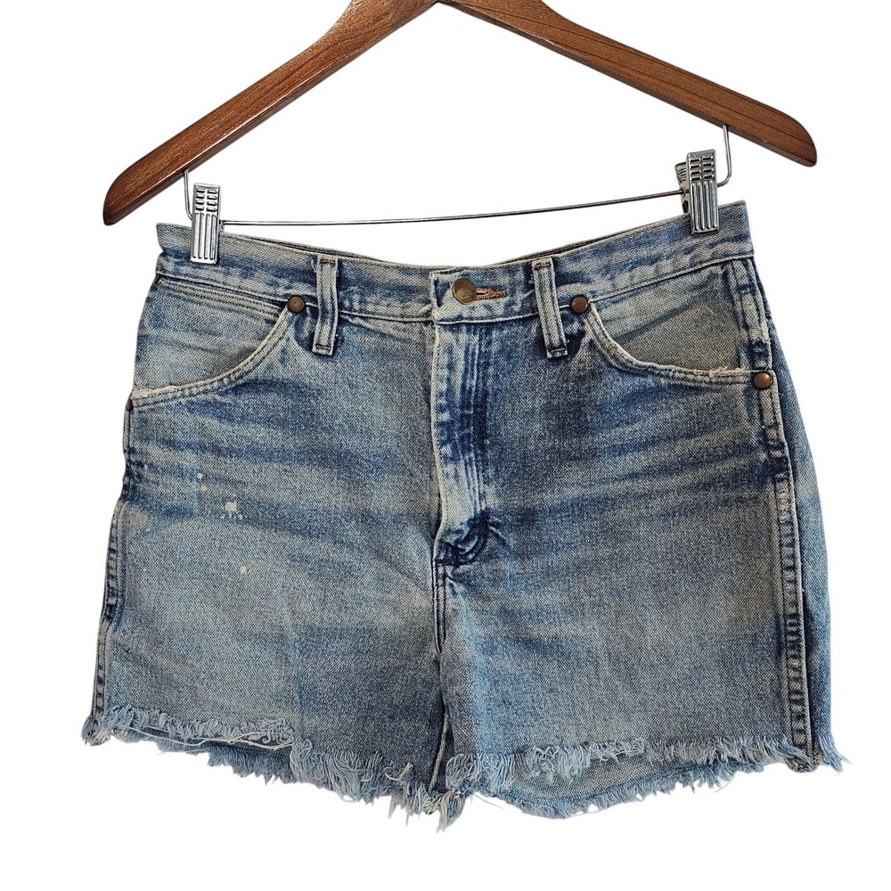 Wrangler Denim Cut Off Shorts Womens Medium Blue High Rise Distressed Western